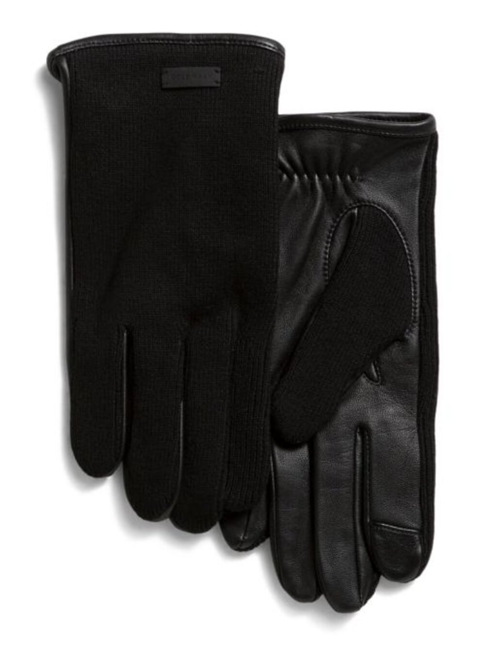 COLE HAAN Leather Palm Heritage Knit Back Touchscreen Gloves